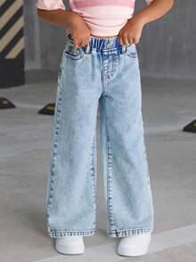 Tween Girl Retro Fashion Loose Fit Jeans - Blue - View 4