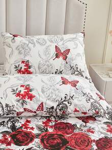 3pcs (1 Bed Skirt, 2 Pillowcases) Floral, Botanical, Striped, Plaid Pattern Printed Ruffle Bed Skirt Full Coverage Dust Cover With Skirt Hem And Pillowcases, Soft And Breathable Bedding Set With Ruffle Skirt Hem And Elastic Band, Bohemian Style Soft Skin-Friendly Bedding Set Suitable For Bedroom Use, 3-Piece Set Pleated Bed Skirt With 2 Pillowcases Bedding Set, Can Be Used For Sleeping Naked, Skin-Friendly, Sweat-Absorbent, Moisture-Proof - Peony In Bloom - View 3