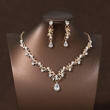 1 Set Perhiasan Pernikahan Wanita, Kalung dan Anting Mahkota Perak untuk Pengantin Wanita, Set Aksesori Pernikahan yang Indah - MultiWarna - View 9
