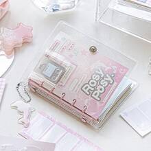 Rosyposy 1pc Cute Transparent Loose-Leaf Notebook With Cartoon Pendant, Fashion 3-Hole Mini Ring Binder Diary, Back To School Aesthetic Journal Photo Album Notebook, Student Stationery School Supplies - Multicolor - View 14