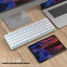 MageGee Star61 Mini Teclado Mecánico 60%, 61 Teclas Teclado de Juego Compacto con Retroiluminación LED, Teclado Multidispositivo Pequeño, Teclado Portátil con Retroiluminación, Adecuado para Portátil, Escritorio, Computadora, PC, Interruptor Blanco/Interruptor Rojo - Blanco - Ver 10