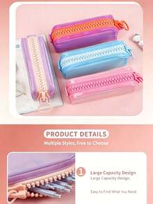 1PC/4pcsBack To School Macaron Clear PVC Pencil Case, Candy Color Portable Zipper Stationery Bag Transparent Pen Pouch For Girls Students Exam Daily Carry Stationery Pencil Case - Multiple Styles - View 5