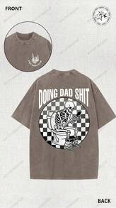 Camiseta Para Hombre Retro Skeleton Printed Cotton T Shirt, Loose Vintage Streetwear Graphic Tees For Men Daily Wear Multi Colors Option - CF01 - 查看 1