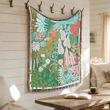 Vintage Tropical Jungle Plant Floral Woven Throw Blanket With Fringe, Fade Resistant, Anti-Pilling & Easy Care Multi-Purpose Decor Blanket For Bedroom, Sofa, Camping, Picnic, Wall Hanging Decor - Green - View 3