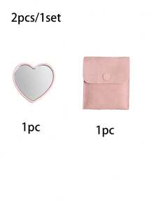 Heart-Shaped Makeup Mirror And Makeup Bag Set, Pink Glass Makeup Mirror With Elegant Matching Makeup Bag, Portable Makeup Mirror Set, Suitable For Women, Party Gift, Women's Birthday, Holiday Gift, Bridal Gift, Etc. - Multicolor - View 12