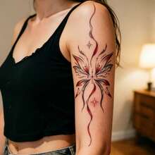 2 Blätter minimalistische florale Wirbelsäule temporäre Tattoos, rote & schwarze Schmetterling Körperaufkleber für Rücken & Taille - Verschiedenfarbig - Übersicht 6