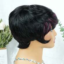 AMECIRE Pixie Cut Wig Human Hair Wig Women's Short Hair Wig With Red Bangs Straight Hair Wig Fluffy Shape Suitable For Everyday Wear And Special Occasions - S1/99J - View 7
