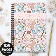1 Stück süßes Spiralnotizbuch mit Näh-Thema, rosa Basteldesign & genähter Bindung - Reisejournal, Planer & für Nähbegeisterte, Geschenkidee, Stift nicht enthalten - Ein Buch (50 Seiten, 100 Seiten) - Übersicht 3