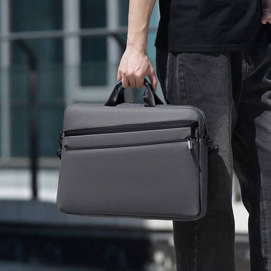 Sac pour ordinateur portable 17 pouces, sac à bandoulière d'affaires portable à grande capacité, sac à main à une seule épaule, mallette - Gris 17,3 pouces - Voir 1
