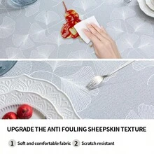 1 Square Skin-Friendly Tablecloth With Texture Floral And Leaf Pattern Print, Dustproof, Oil-Proof, Scratch-Resistant Table Mat For Dining Room And Kitchen Tables, Suitable For Everyday Home Furniture And Party Or Festive Use - Light Grey - View 4