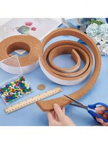 1/2pcs Self-Adhesive Cork Bulletin Board Strips, Composite Wood Backing, Suitable For Shelves, Storage Racks And Organizers, Natural Brown Cork Board, Suitable For Home And Office Storage, Cork Board, Pin Board, Vision Board - Multicolor - View 2
