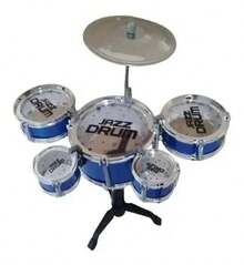 Bateria Acústica Mini Brinquedo Infantil Com 5 Tambores - Azul - Visão 6