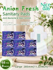 Niceday 285mm 8 piezas/paquete Toallas sanitarias con iones negativos para uso nocturno, eliminación de olores para áreas íntimas, alta absorbencia, absorción rápida, secas y sin picazón, toallas menstruales gruesas, toallas para el cuidado del periodo, protectores diarios - 285 mm (64 unidades/8 paquetes) - Ver 12