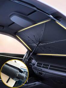 1件裝汽車折疊隔熱遮陽傘，適用前擋風玻璃，夏季汽車防曬配件，傘狀設計，提供即時隔熱保護，易於收納且快速安裝 - 多款 - 查看 1