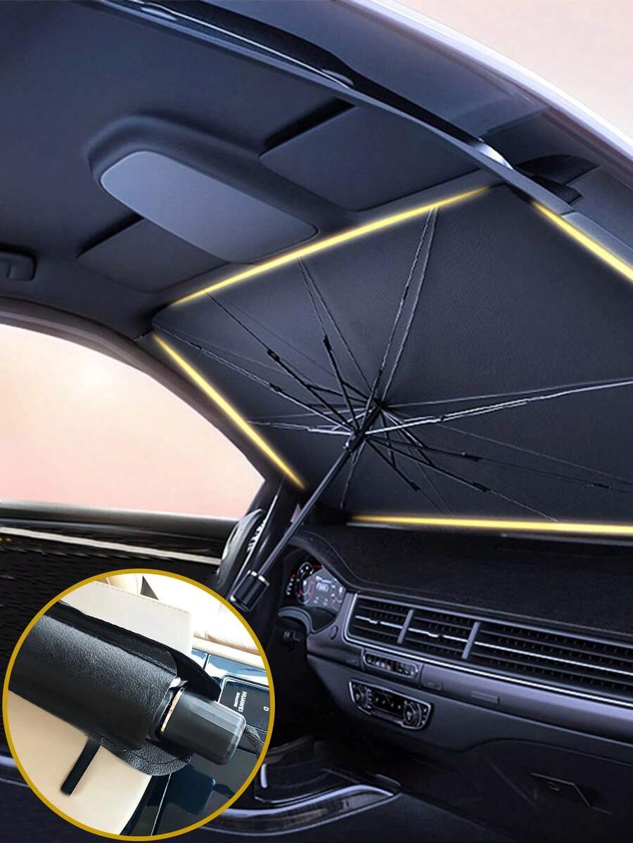 1件裝汽車折疊隔熱遮陽傘,適用前擋風玻璃,夏季汽車防曬配件,傘狀設計,提供即時隔熱保護,易於收納且快速安裝 - 多款 - 查看 1