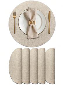 1/2/4/6pcs 15-Inch Round Vintage Placemats, Washable Heat-Resistant Insulated Pads, Suitable For Western Restaurants And Hotel Decor - Apricot - View 1