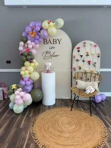 1 捲嬰兒洗禮派對裝飾自黏貼紙「Baby In Bloom」嬰兒性別揭曉拍照背景貼紙 - 彩色 - 查看 5
