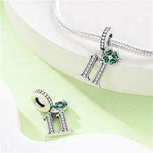 Vectoflux 1pc Minimalist Style S925 Sterling Silver Hypoallergenic Lucky Angel Number Pendant, Suitable For Original Bracelet, Women's DIY Jewelry Making, Birthday Gift - Green - View 8