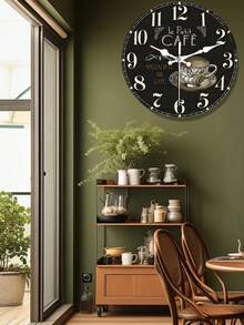 1pc 10/12 Inch Round Wooden Silent Battery Operated Wall Clock, Flat Top Design, Coffee Color, Suitable For Bathroom, Kitchen, Living Room, Bedroom Decor - 1PC - View 1