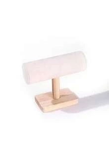 1pc Bracelet Display Stand - 10cm Wide Square Solid Wood Base (Stable & Non-Wobbling), Ultra-Fine Fiber Cloth Surface (Soft & Non-Slip, Can Hold Multiple Bracelets), Suitable For Home Jewelry Storage Decoration, Vanity Accessories - Beige - View 3
