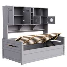 Sofa Bed Frame Made Of Wood 90 X 200 Cm – Multifunctional Storage Space, Hydraulic - Grey - View 7