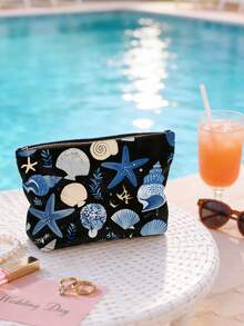 1pc Ocean Theme Makeup Bag, Featuring Marine Life Pattern, Suitable For Daily Cosmetics Storage And Travel Makeup Organization - Multicolor - View 5