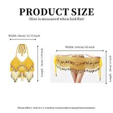 Women's Belly Dance & Style Costume (Bra + Waist Chain), Fringed Dance Top, Slit Skirt, Wrap-Around Skirt, Bohemian, Retro, Sari-Inspired Design,Hip Wrapped Skirt, Dance Skirt, Bohemian, Retro Style, Saree Sari Inspiration. - Multicolor - View 9