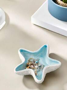 1pc Starfish & Seashell Jewelry Tray And Key Bowl, Jewelry Storage Tray, Suitable For Home Living Room And Dining Room Tabletop Decor, Film And Television Shooting Props, Perfect Valentine's Day Gift - Multicolor 2 - View 2