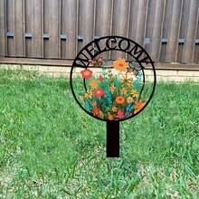 2D Flat Print, 1pc Colorful Butterfly & Floral Welcome Sign, Artistic Decorative Floor Hanging Ornament, Suitable For Christmas Garden And Outdoor Decor, Butterfly Decoration, Artistic Garden Decor - A - View 8