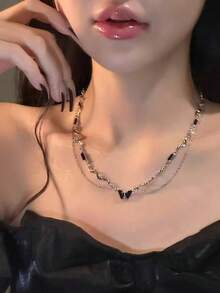 1 件女士蝴蝶结项链，时尚百搭高端设计锁骨链精致颈链情人节 - 銀色 - 查看 7