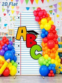 1 قطعة خلفية قماشية مقوسة للعودة إلى المدرسة، لافتة "دفتر ABC"، لوازم ومستلزمات بموضوع المدرسة والتخرج، ديكورات للعودة إلى المدرسة - متعدد الألوان - مشاهدة 8