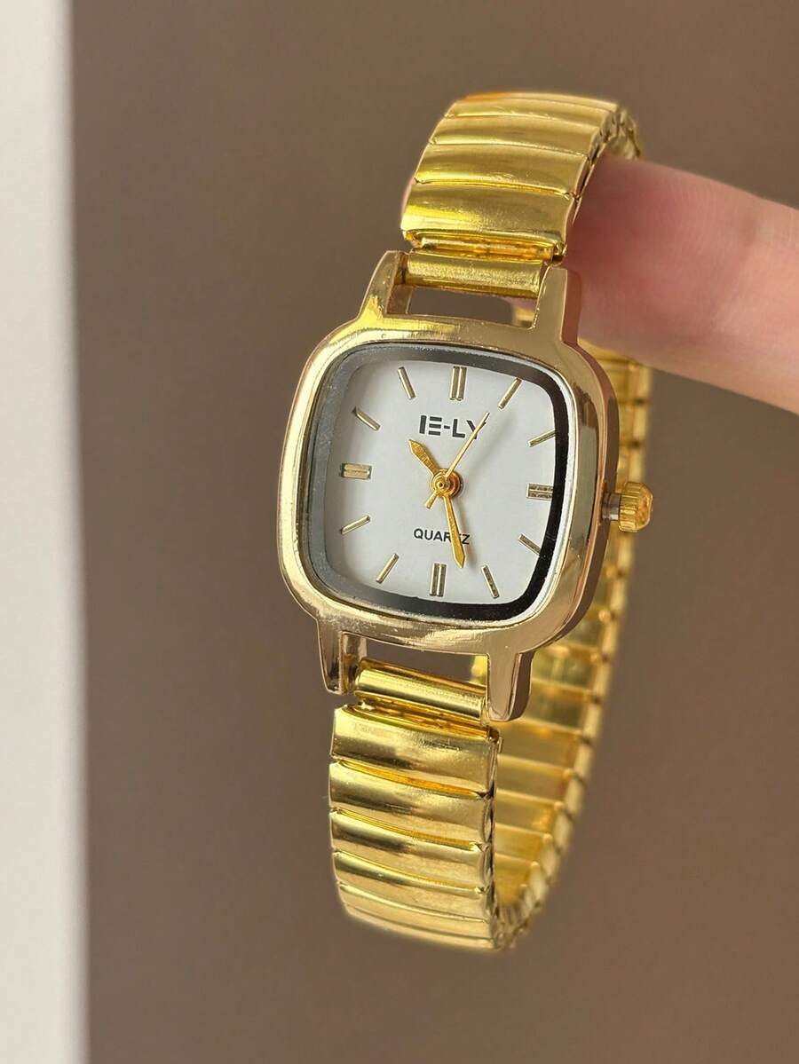 1 buah Jam Tangan Quartz Persegi dengan Sambungan Bambu Emas/Perak, Sempurna untuk Pemakaian Sehari-hari, Juga Hadiah Sempurna untuk Ulang Tahun dan Natal - Emas - View 1