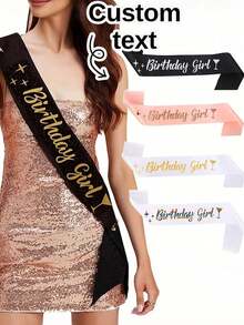 1pc Customizable Hot Pink Birthday Sash With Any Name/Age Number, Personalized Black Letter Happy Birthday Satin Shoulder Strap Perfect For Sweet 16Th - Multicolor - View 9