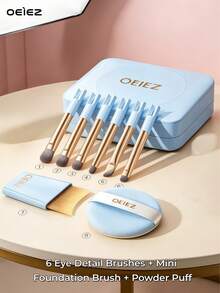 OEIEZ Double Layer Makeup Brush Set With Built-In High Definition Mirror, Mini Foundation Brush, 6pcs Eyeshadow Brushes, Powder Puff, Portable Travel Makeup Tools - Multicolor - View 7