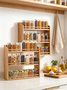 3-Tier Bamboo Spice Rack, Spice Jar Holder, Spice Storage Rack, Suitable For Kitchen Countertop Or Wall Mount - View 9