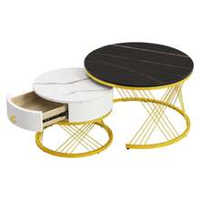 Set Of 2 Elegant Modular Coffee Table Set – Table With Drawers – Black And Gold - Black - View 4
