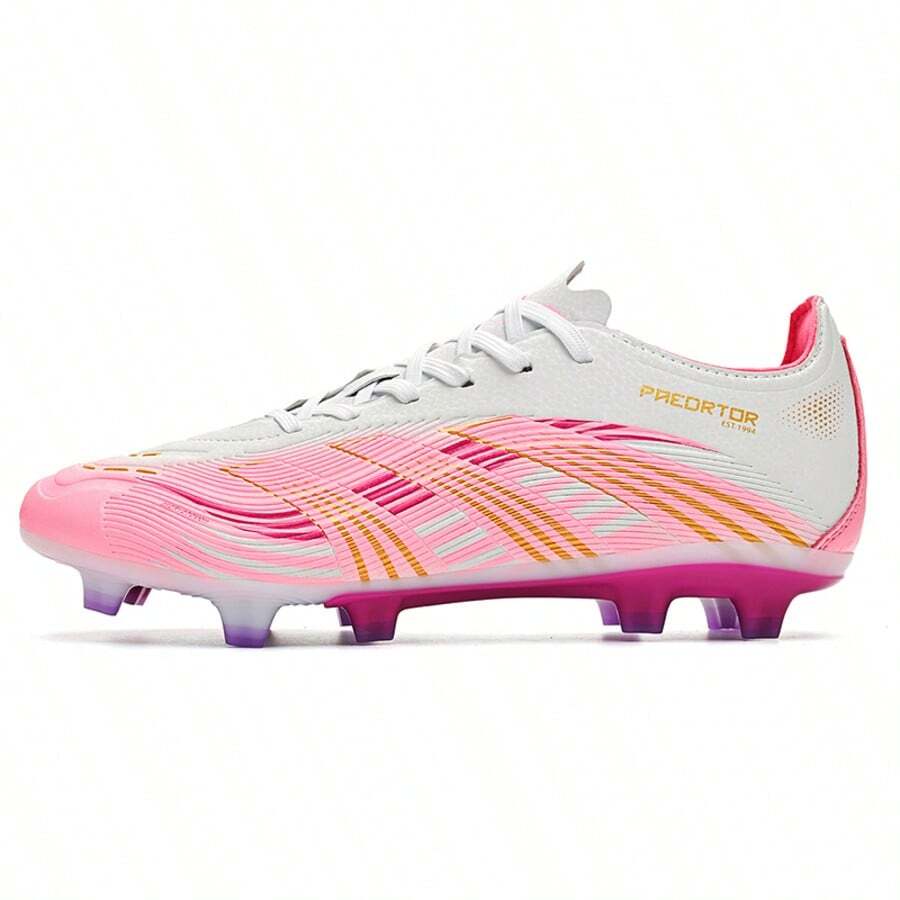 Unisex Anti-Slip Football Shoes, High-Top Durable Artificial Turf Football Cleats Sports Shoes - Pink - View 1