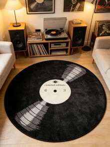 1pc Black Vinyl Record Shaped Faux Cashmere 300g/M² Thick Rug, Plush Carpet, Autumn/Winter Decorative Rug, Bedroom Decor, Small Area Rug, Home Decor, Living Room Rug, Living Room Small Rug, Bedroom Carpet - Multicolor - View 7