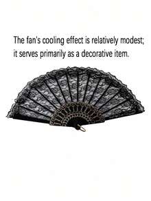 1pc Vintage French Lace Tassel Folding Fan, Portable For All Seasons, Suitable For Dance And Photo-Taking - Black - View 7