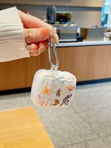 1件波浪邊夏季海灘海龜與椰子樹耳機保護殼，半透明磨砂防摔耳機套，附金屬掛鉤，印有島嶼海灘元素（海龜、椰子樹、貝殼、扶桑花、椰子飲品） - 彩色 - 查看 7