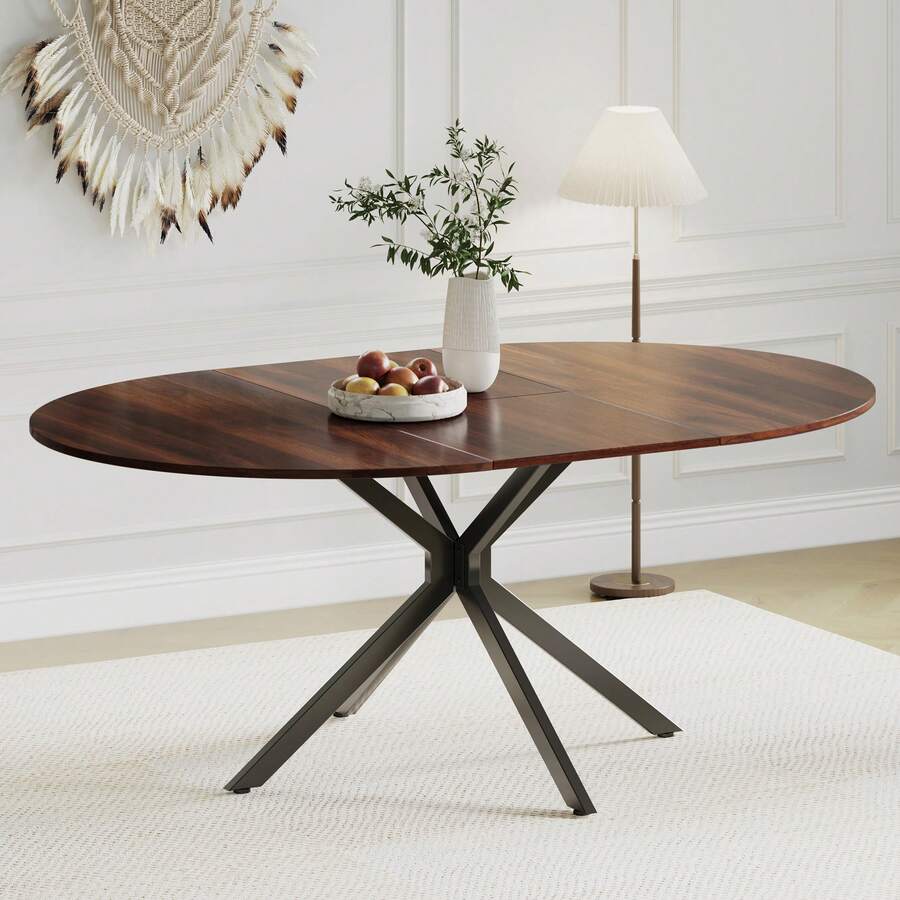 Extendable Dining Table, Oval Kitchen Table 120-160 Cm For 4-6 Seater, Marble Effect Dining Table With Metal Legs And Hidden Table Leaf, Suitable For Kitchen, Dining Room Or Living Room