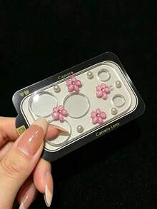 時尚可愛 3D 粉色花朵珍珠透明玻璃相機鏡頭保護膜，適用於 iPhone 17 Pro Max 17 Pro - 珍珠粉紅色花朵 - 查看 1