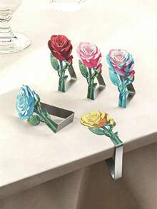 Zazumi 4pcs Stainless Steel Tablecloth Clips, Romantic Rose Pattern, Colorful Decorative Tablecloth Fixing Clips, Windproof Anti-Slip Tablecloth Fixing Clips, Waterproof Wear-Resistant Rounded Edge Table Clips (5 Colors) - View 1