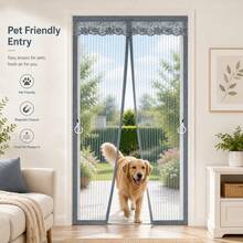 Grey Magnetic Screen Door, Split Design Mosquito Net Door With Lace Header, Built-In Strong Magnetic Blocks For Seamless Automatic Closing, Weighted Bottom For Drop-Down, Pet-Friendly Scratch-Resistant And Durable, Suitable For Patio, Kitchen, Balcony, Ventilation And Insect Protection, Multiple Sizes Available - Grey - View 5