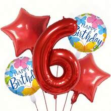 Red Balloon Set, 32 Inch Red Number Balloon, 18 Inch Happy Birthday Round Balloon, Birthday Party Decoration Red Star Party Balloon - L - View 12