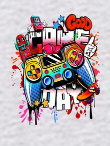 3pcs Boys Colorful Graffiti Game Controller Print Crew Neck Sweatshirt, Autumn/Winter Fashion Comfortable New Top - Multicolor - View 7