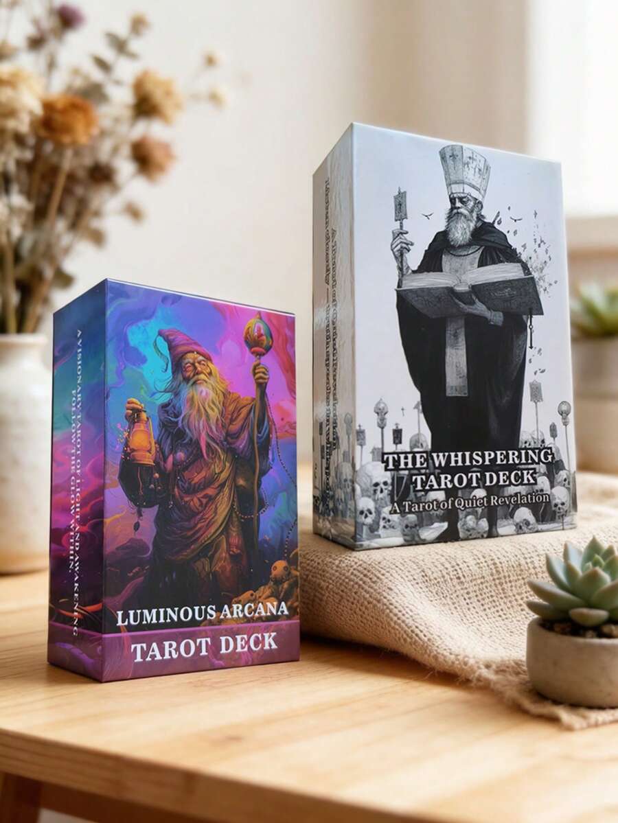 78pcs/Box Fortune Telling Cards Set, Divination Tarot Cards, Elegant Box Packaging, Comes With Instruction Booklet - Black and White - View 1