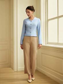 Women's Solid Color Elegant Commuter Blazer - Blue - View 4