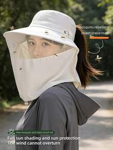 JOYLORD 1件女款春夏戶外遮陽帽，寬簷披肩水桶帽，韓系時尚馬尾孔設計 - 6349 - 查看 6