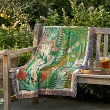 Vintage Tropical Jungle Plant Floral Woven Throw Blanket With Fringe, Fade Resistant, Anti-Pilling & Easy Care Multi-Purpose Decor Blanket For Bedroom, Sofa, Camping, Picnic, Wall Hanging Decor - Green - View 1